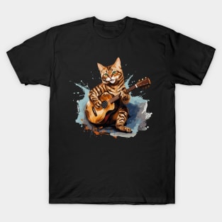 Bengal Cat Playing Guitar T-Shirt